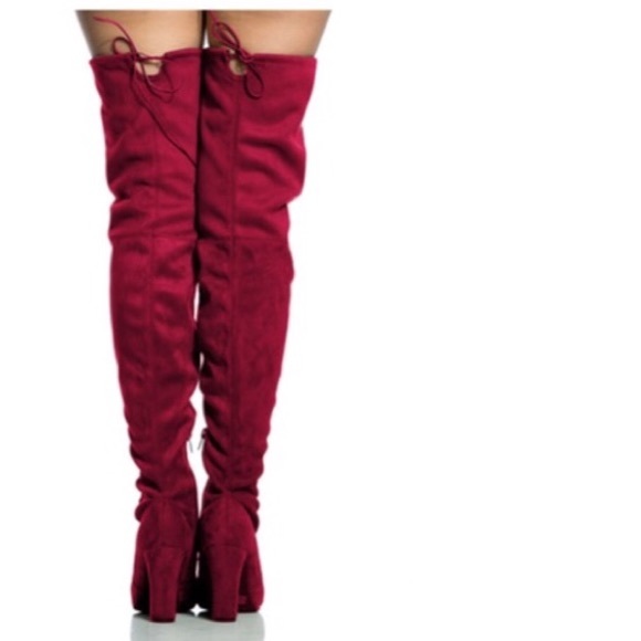 Thigh High Stretch Zipper Boots Chunky Heels - Picture 1 of 8